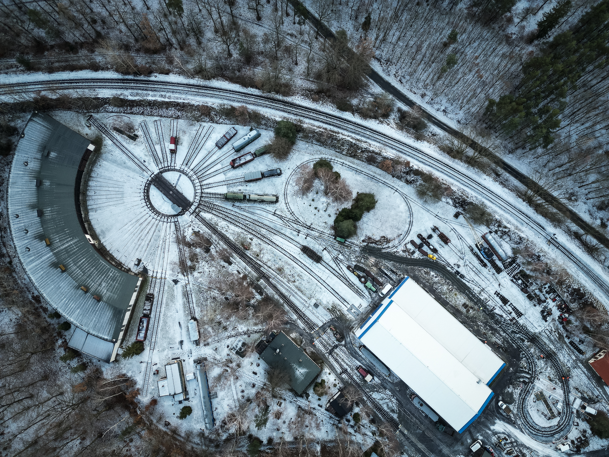 Aerial shot oh the ČD Museum in Lužná u Rakovníka