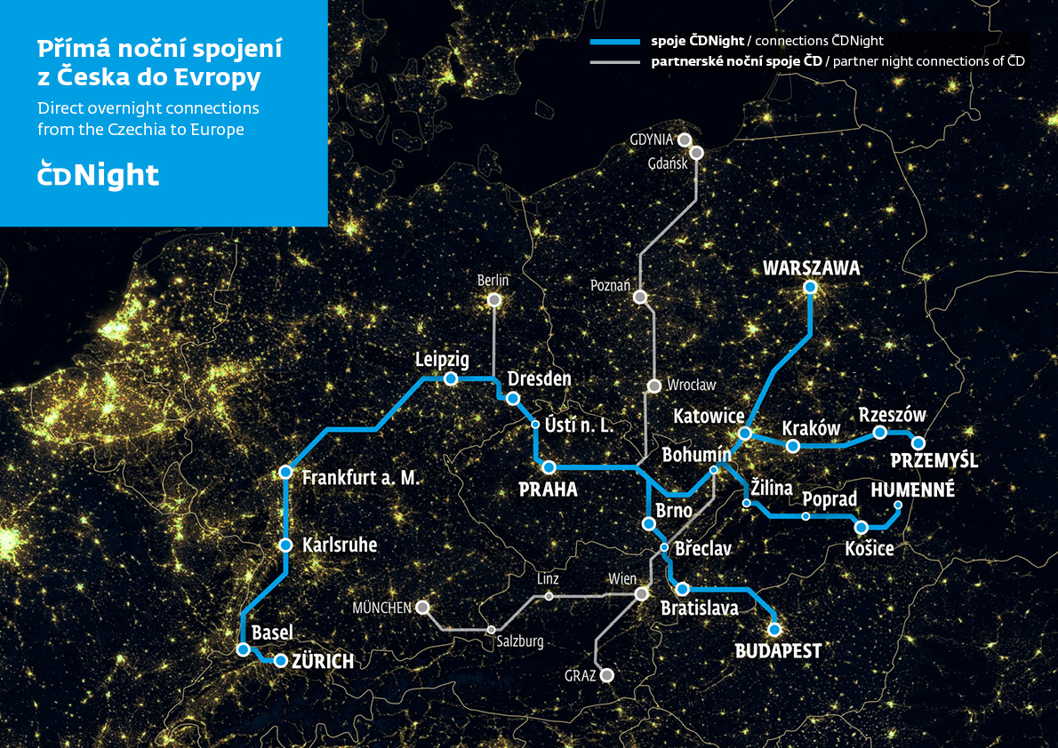 Mapa nočních spojení