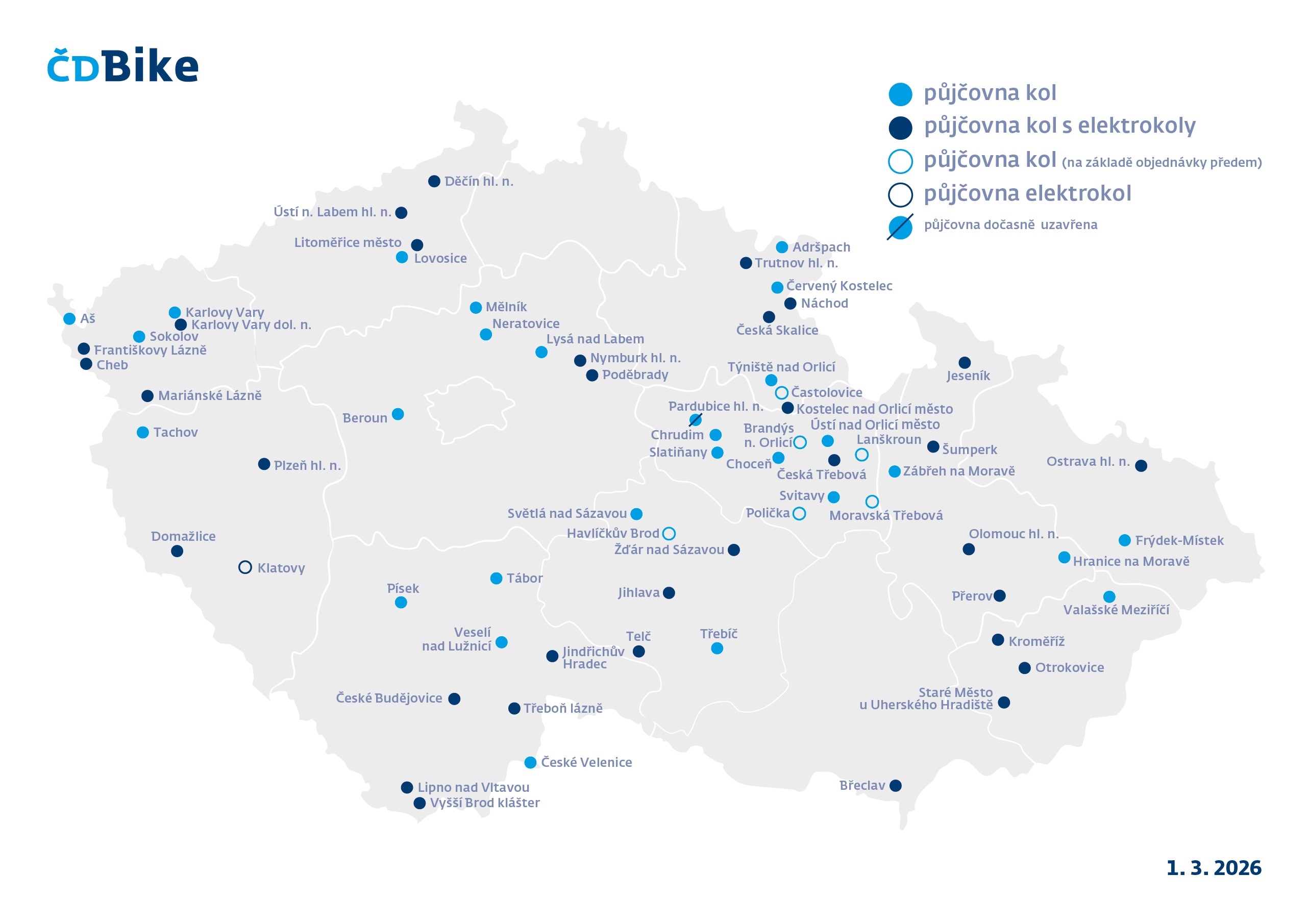 Mapa půjčoven ČD Bike